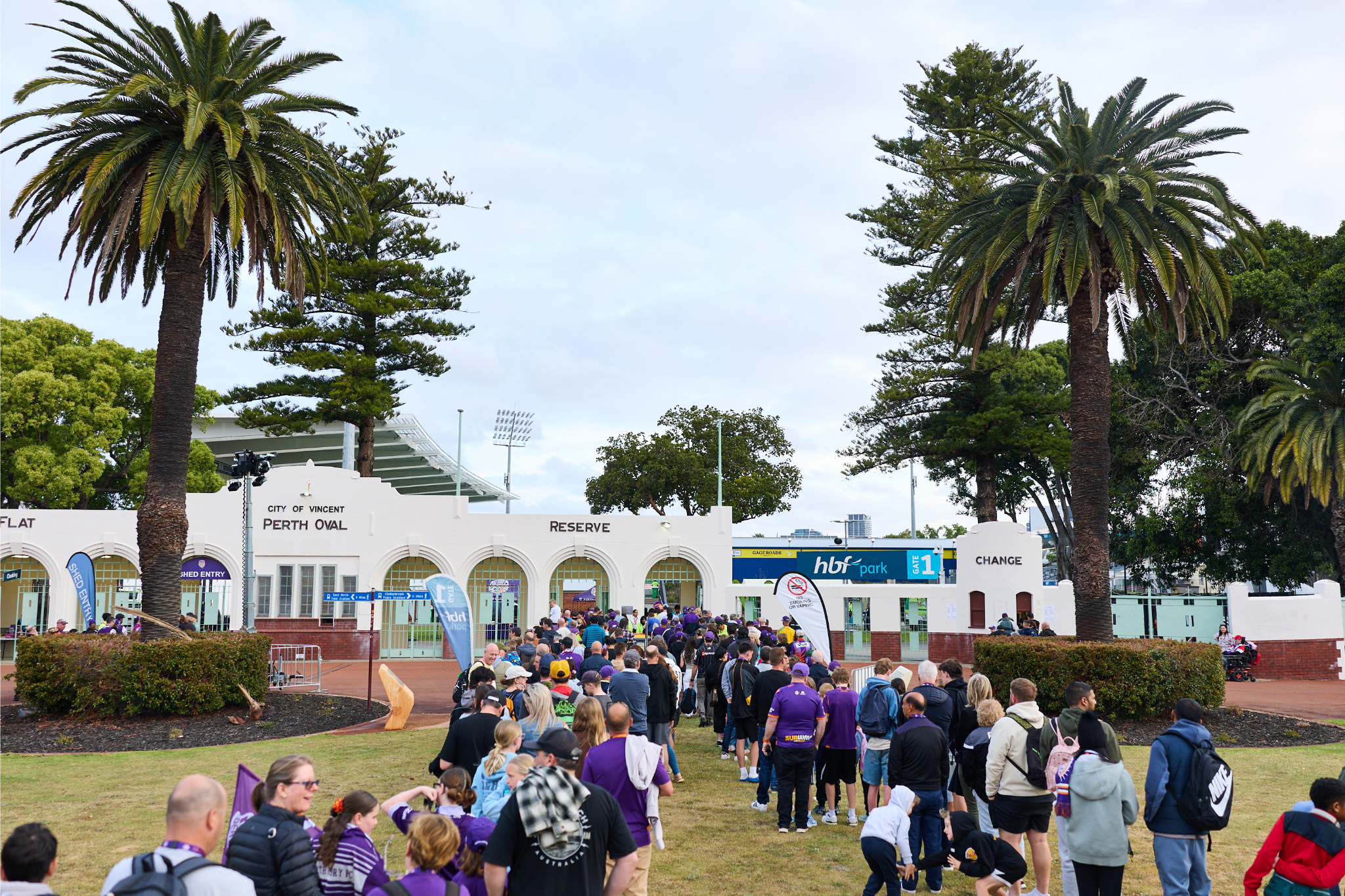 A photo of the front entrance of HBF Park