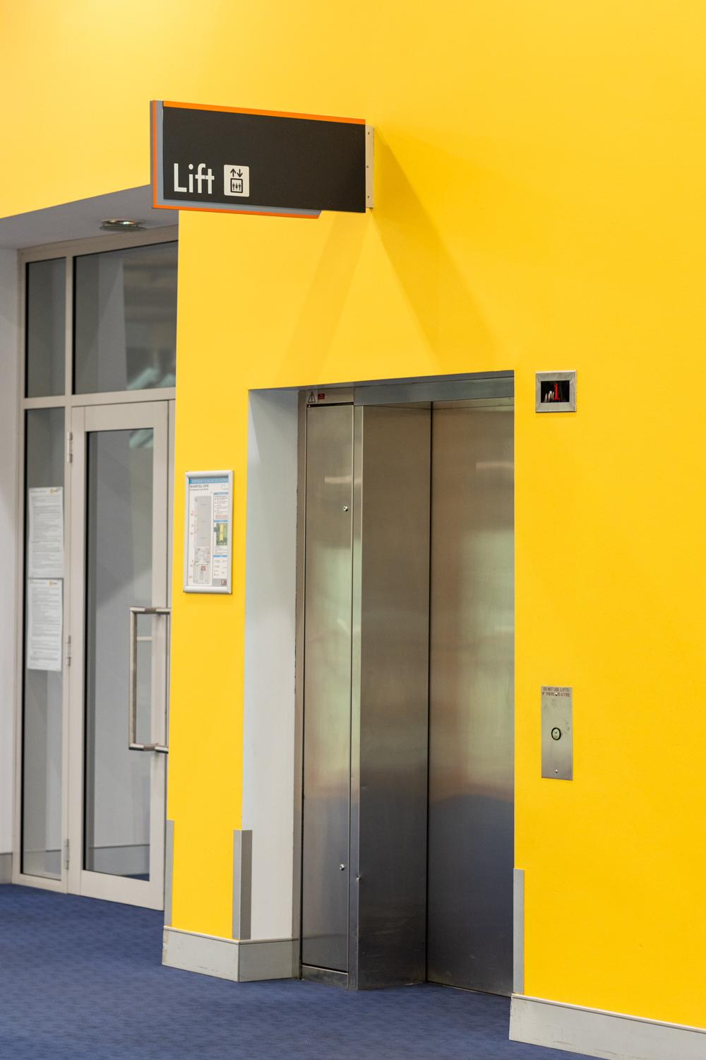 A photo showing the lift located inside the Bendat Basketball Centre